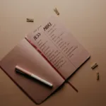 Buku jurnal terbuka berisi catatan tujuan dan daftar prioritas tahunan yang ditulis tangan